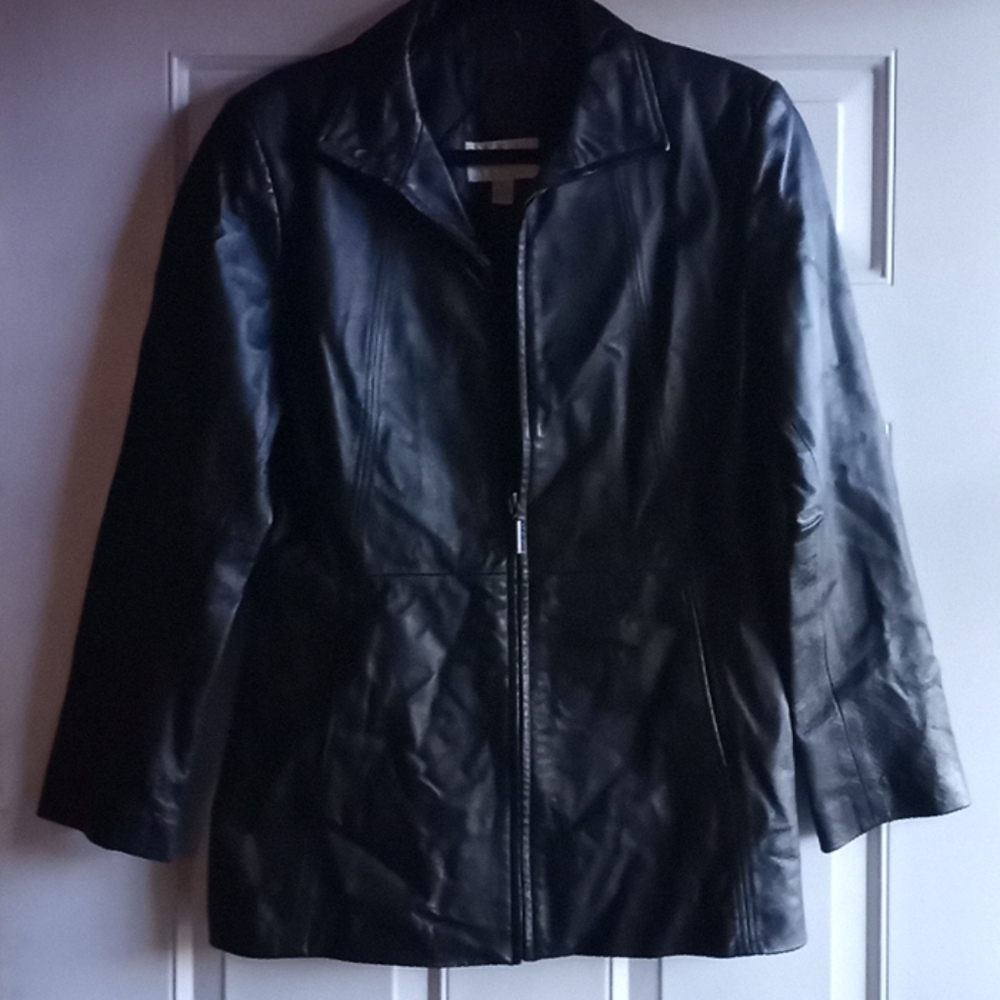 Used women black leather jacket